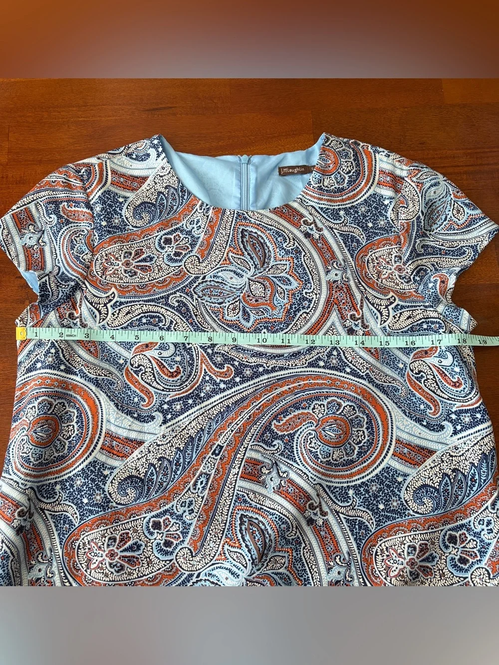 J. McLaughlin Silk Blue Paisley Swing Shift Cap Short Sleeve Lined‎ Dress